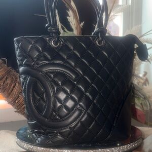 Black Quilted Leather Tote with Signature Interlocking Accent with dust bag
